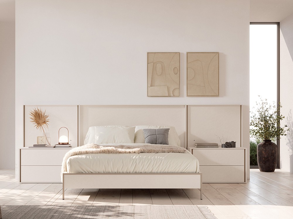 Dormitorio Persia Pietra Tempo 19 con cabecero corrido con luz led, mesitas y bañera de Tegar mobel - 1