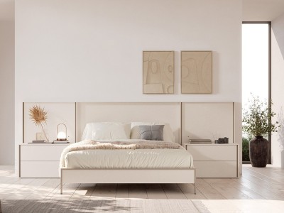 Dormitorio Persia Pietra Tempo 19 con cabecero corrido con luz led, mesitas y bañera de Tegar mobel - 1