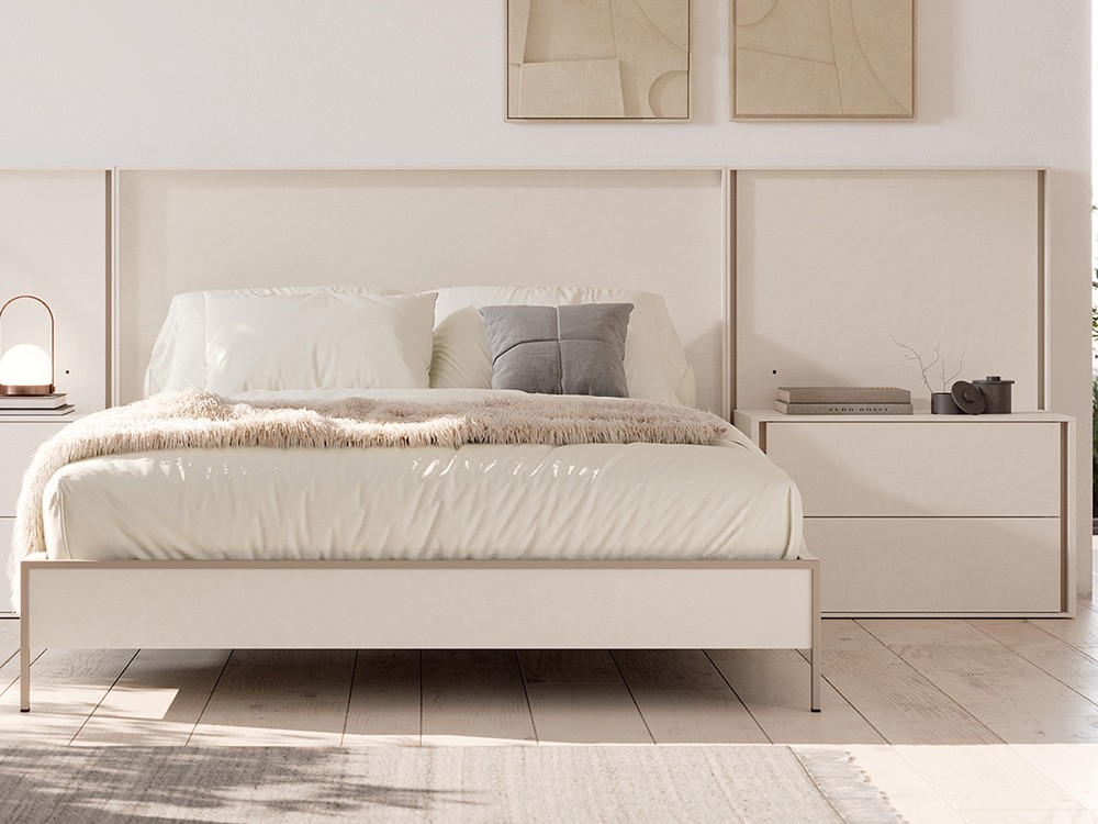 Dormitorio Persia Pietra Tempo 19 con cabecero corrido con luz led, mesitas y bañera de Tegar mobel - 2