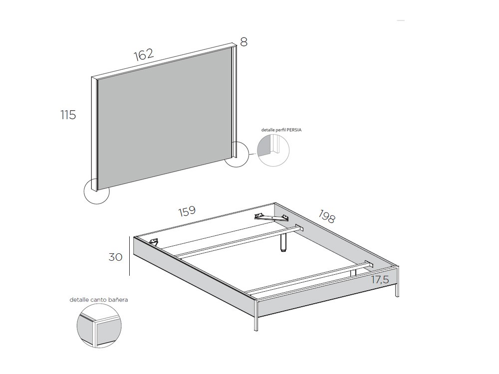 Cama Persia tapizada Tempo 20 con cabecero y bañera de Tegar Mobel - 3