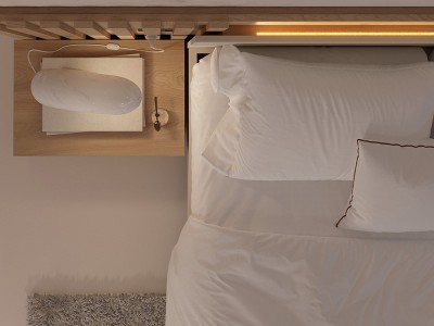 Dormitorio Evoque Tempo 21 con cabero corrido con luz led, mesitas de noche y bañera de Tegar Mobel - 4
