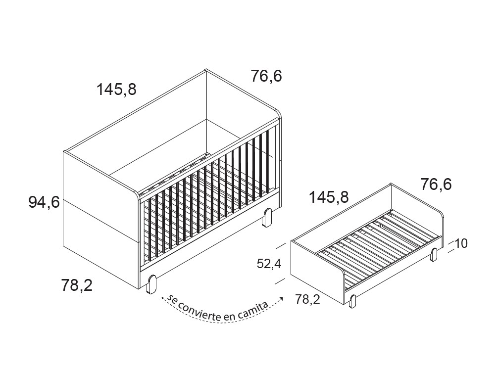 Cuna evolutiva de 140x70 Elemental Bamboo en melamina veta de Ros - 3