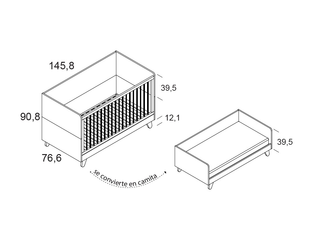 Cuna evolutiva convertible en camita Lago de Ros - 3