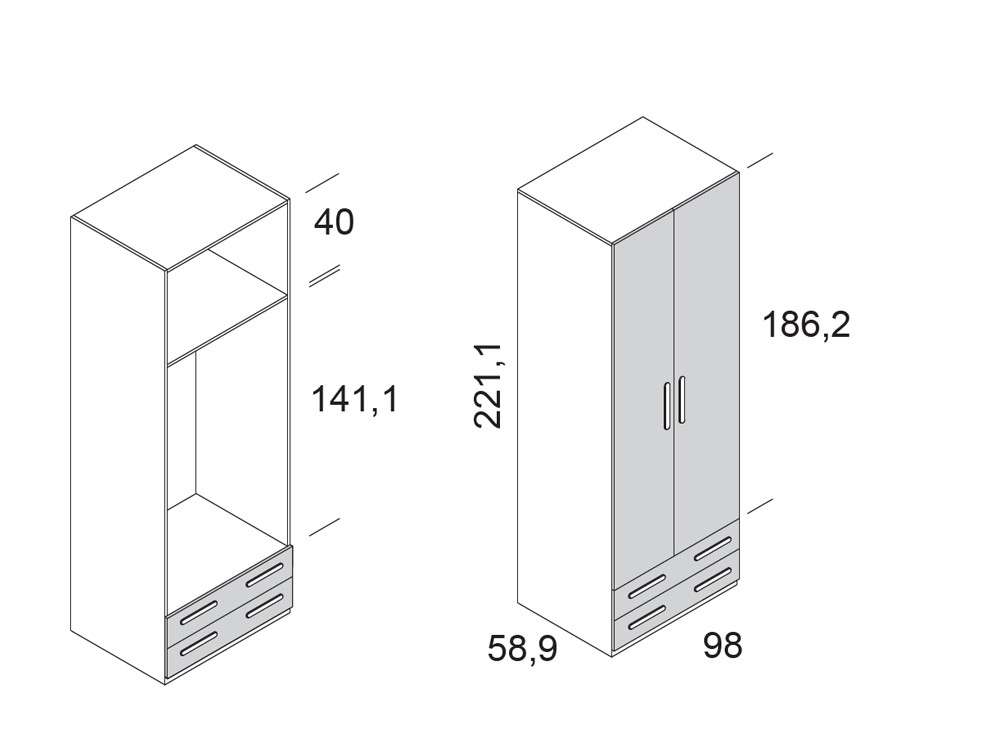 Armario Lago con dos cajones de Ros - 3
