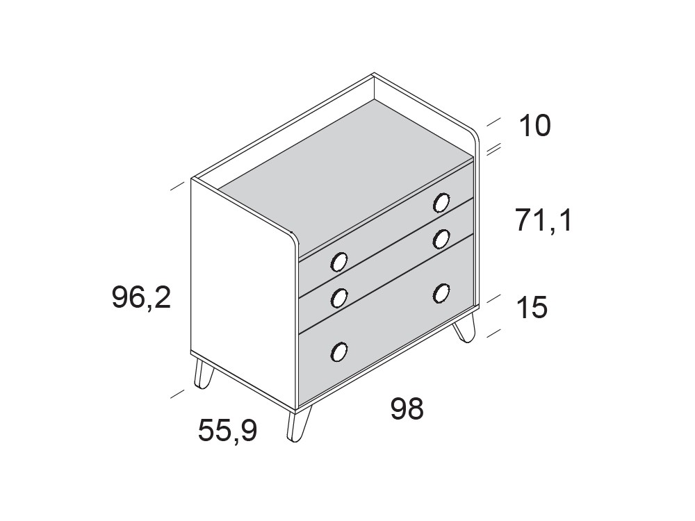 Cómoda Lago con tres cajones de Ros - 3
