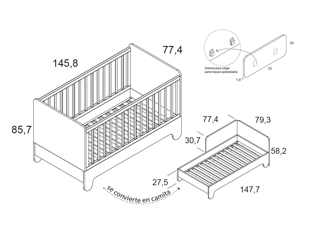Cuna evolutiva Soft 140x70cm convertible en camita de Ros - 19