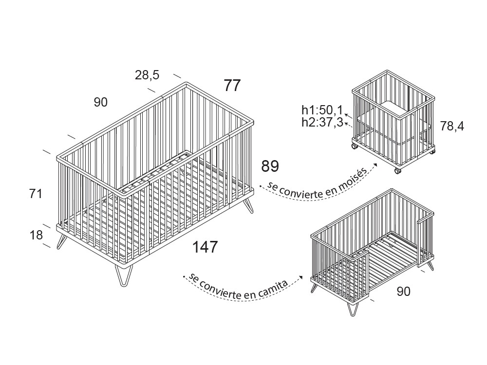Cuna evolutiva Pampa de madera maciza en Ros - 4