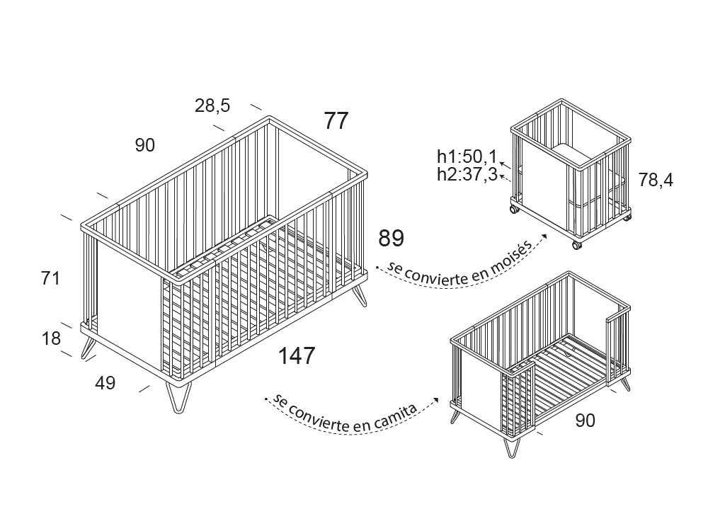Cuna evolutiva Pampa Tapizada de moisés a camita de Ros - 3