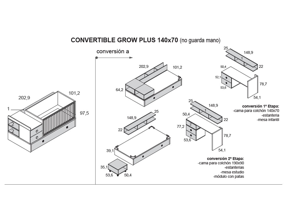 Cuna convertible en cama y escritorio Grow plus de Ros - 10