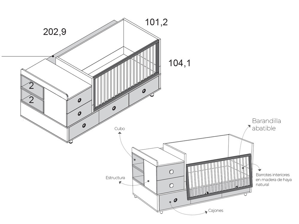 Cuna convertible Grow de cuna de 140x70 a cama de 190x90cm. de Ros - 10