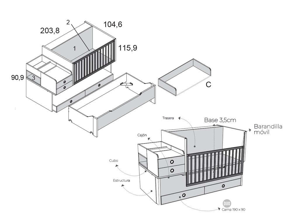 Cuna convertible Bicama Plus de Ros - 12