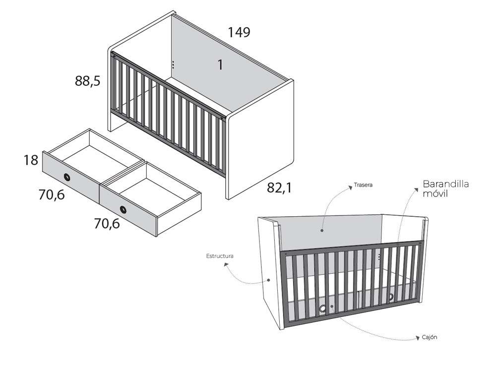 Cuna convertible en cama juvenil Nano de Ros - 7