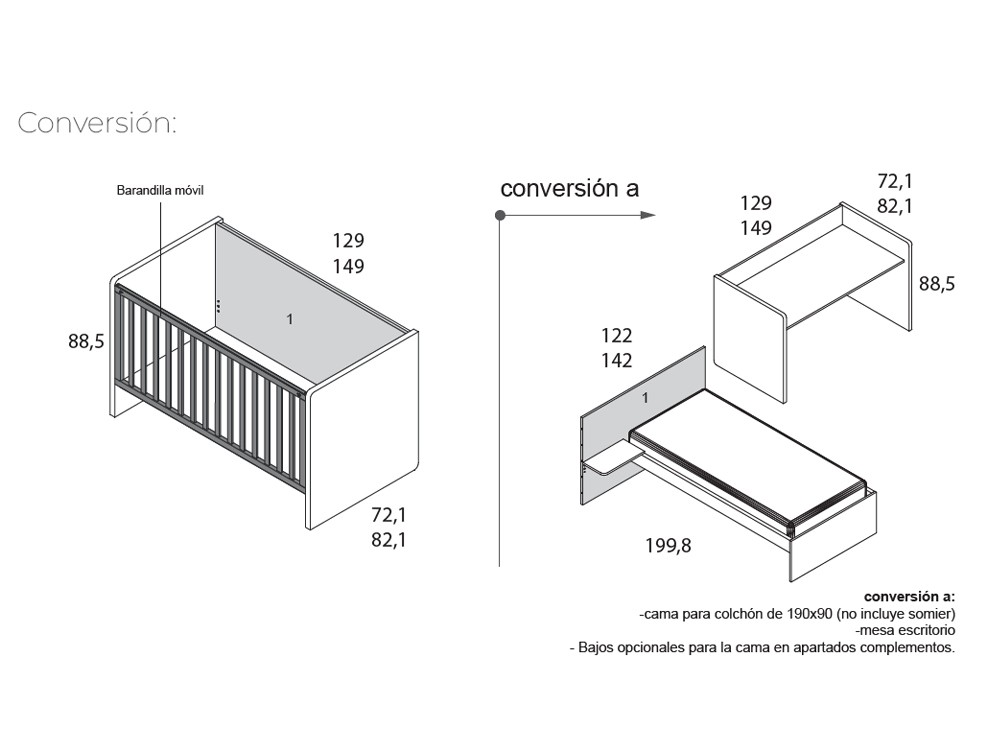 Cuna convertible en cama juvenil Nano de Ros - 8