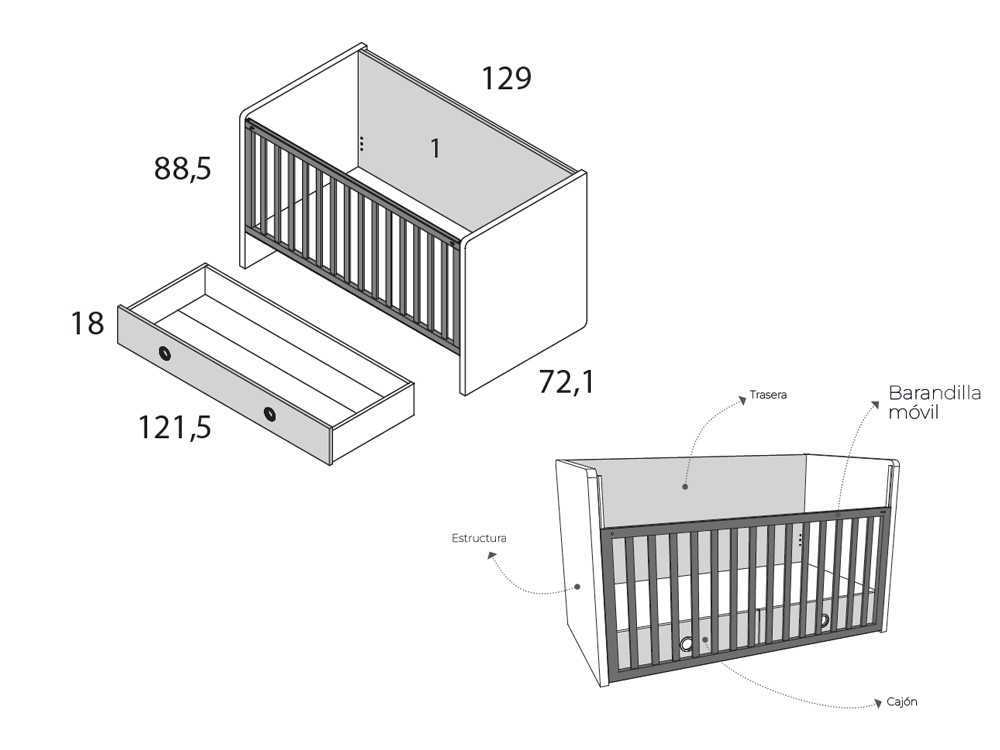 Cuna convertible en cama juvenil Nano de Ros - 9
