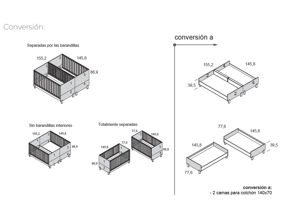 Cuna gemelar evolutiva Duo Plus de Ros - 7