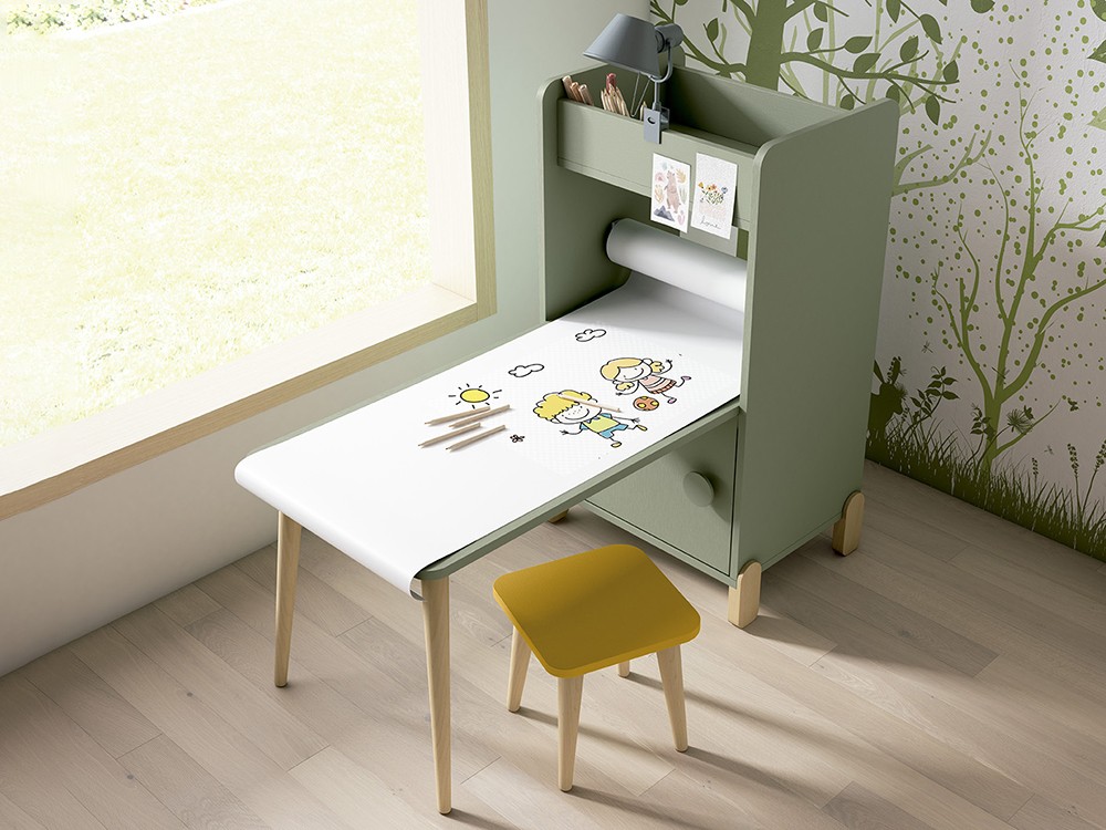 Estantería con escritorio y porta-rollo de papel continuo Ros Mini - 11