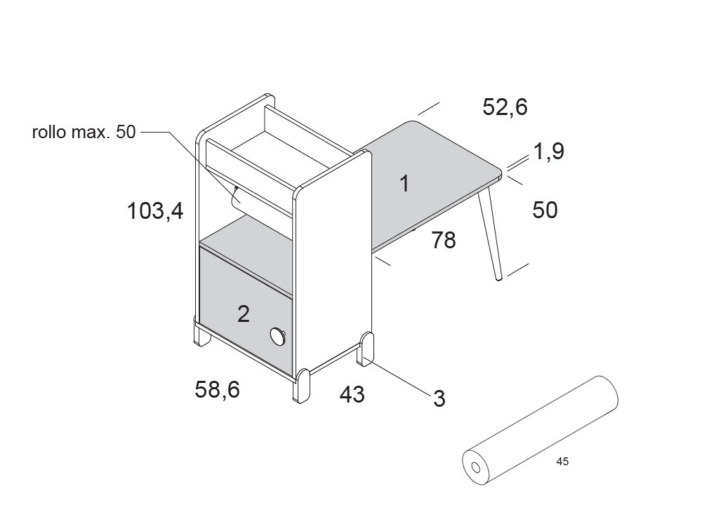 Estantería con escritorio y porta-rollo