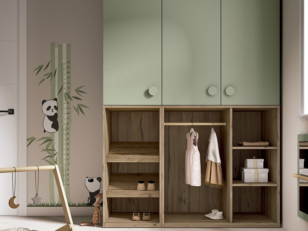 Armario tres puertas con vestidor y zapatero Montessori Bamboo de Ros - 2