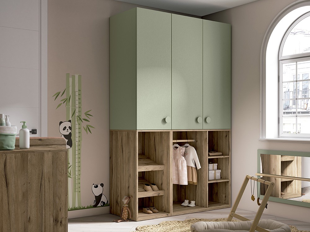Armario tres puertas con vestidor y zapatero Montessori Bamboo de Ros - 1