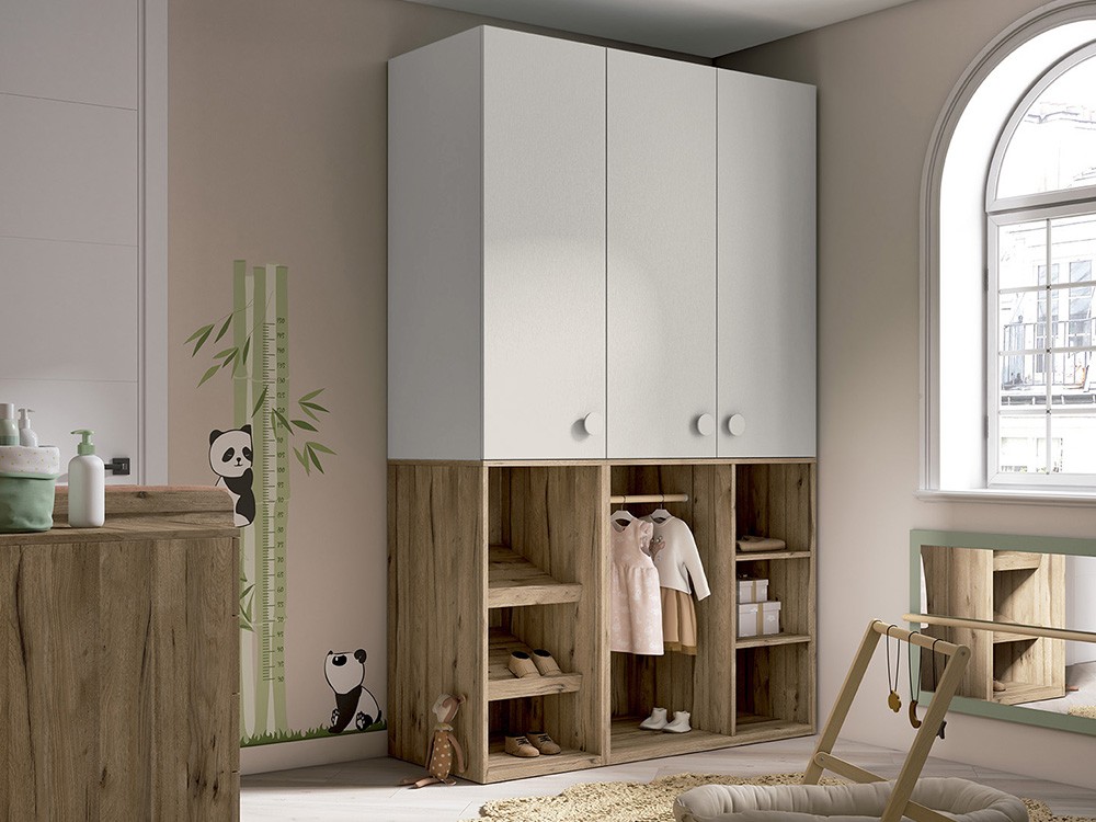 Armario tres puertas con vestidor y zapatero Montessori Bamboo de Ros - 4