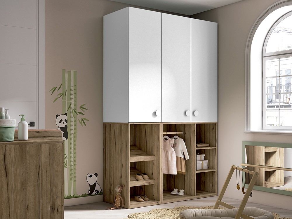 Armario tres puertas con vestidor y zapatero Montessori Bamboo de Ros - 5