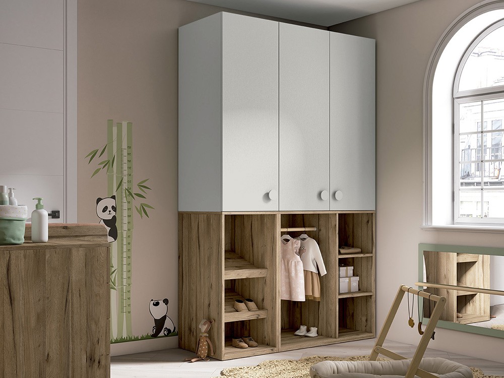 Armario tres puertas con vestidor y zapatero Montessori Bamboo de Ros - 7