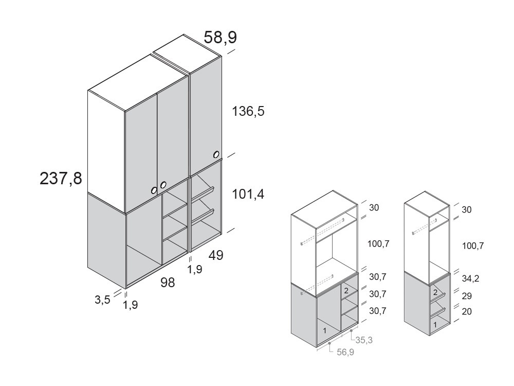 Armario tres puertas con vestidor y zapatero Montessori Bamboo de Ros - 10