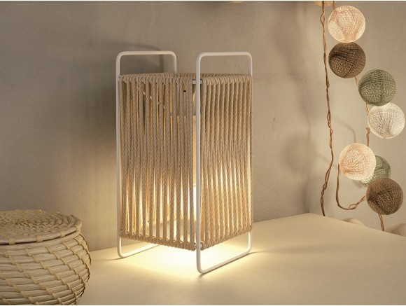 Lámpara Kraft recargable de aluminio blanco y yute Ros - 3