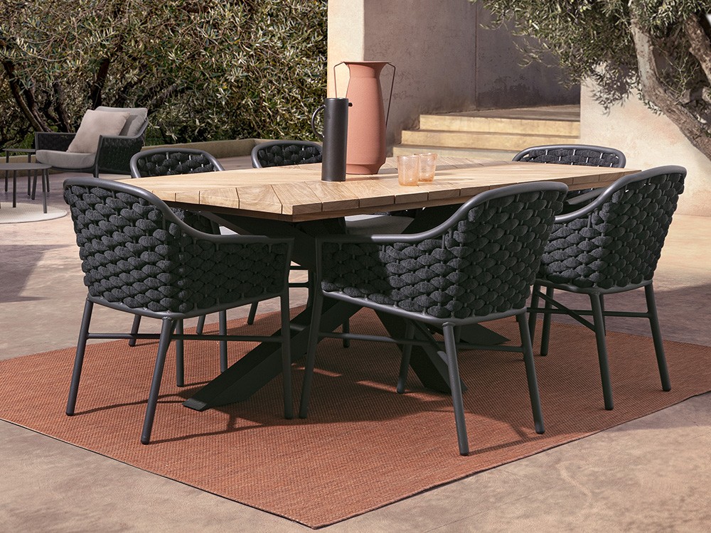 Mesa para comedor exterior Palmdale con patas de aluminio y sobre de madera de teca clase A de bizzotto - 4