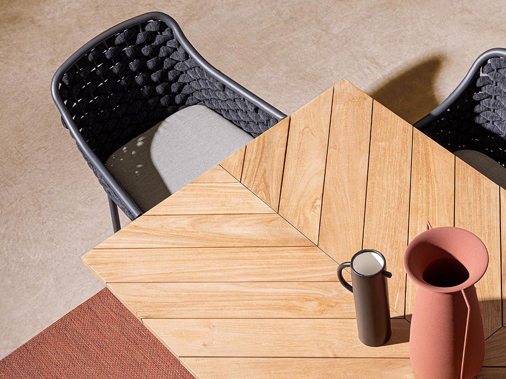 Mesa para comedor exterior Palmdale con patas de aluminio y sobre de madera de teca clase A de bizzotto - 8