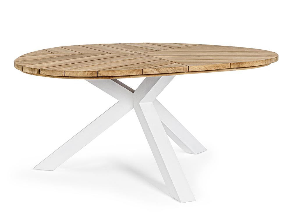 Mesa para comedor exterior Palmdale Triangular con base de aluminio y sobre de teca clase A de Bizzotto - 2