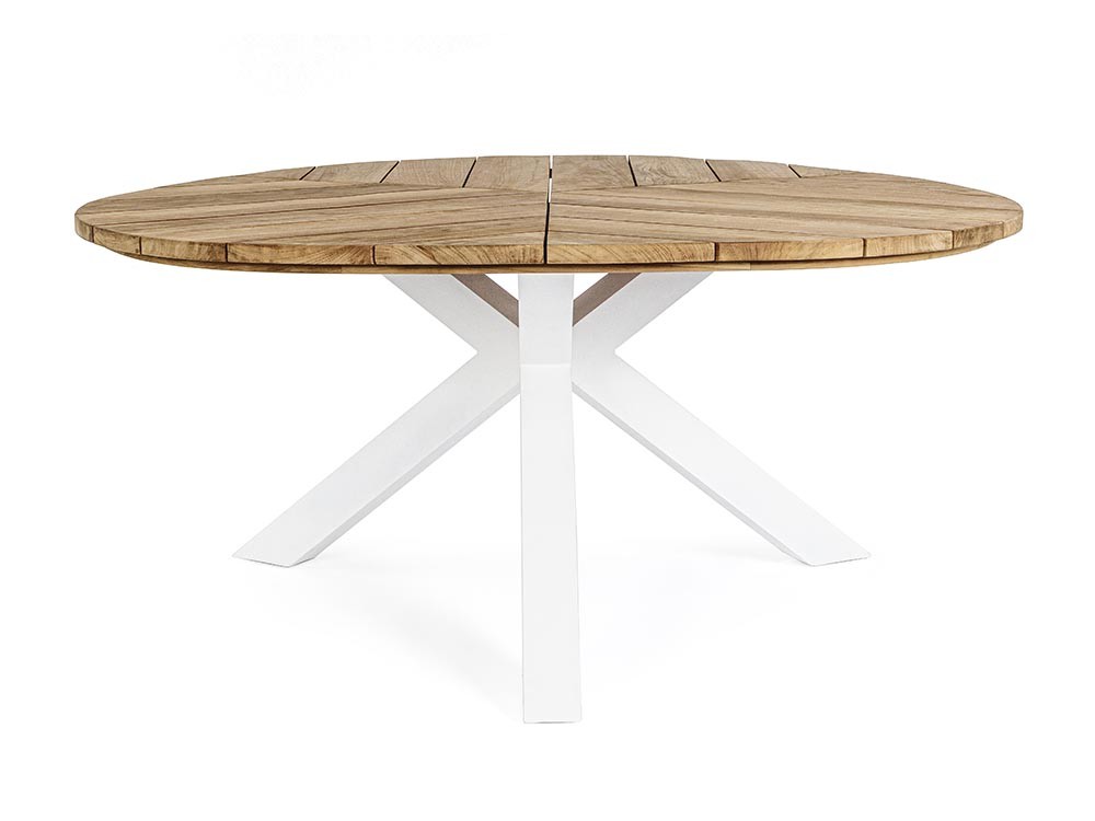 Mesa para comedor exterior Palmdale Triangular con base de aluminio y sobre de teca clase A de Bizzotto - 7