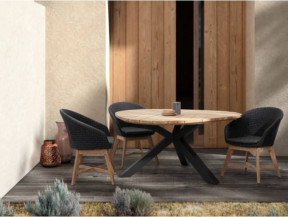 Mesa para comedor exterior Palmdale Triangular con base de aluminio y sobre de teca clase A de Bizzotto - 1