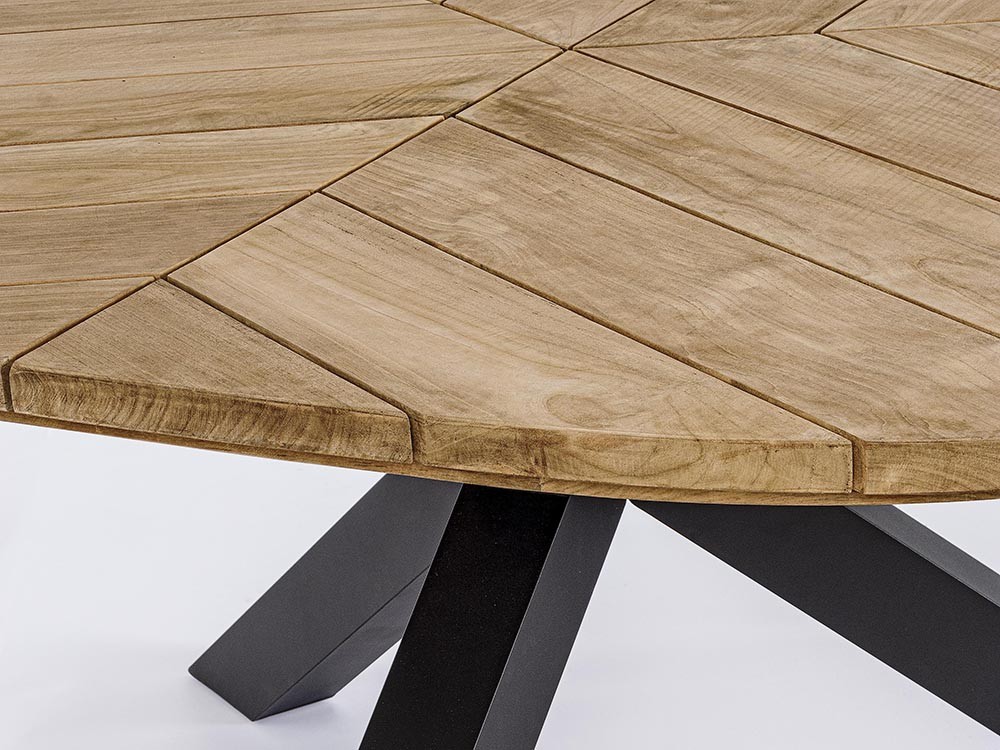 Mesa para comedor exterior Palmdale Triangular con base de aluminio y sobre de teca clase A de Bizzotto - 13