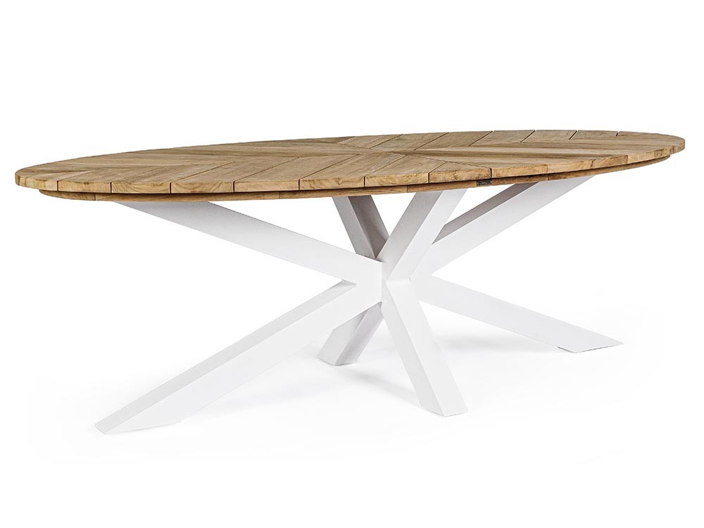 Mesa para comedor exterior Palmdale Ovalada con pies de aluminio y sobre de madera de teca clase A de Bizzotto - 2