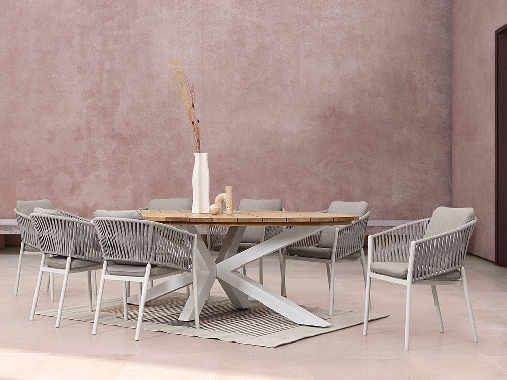 Mesa para comedor exterior Palmdale Ovalada con pies de aluminio y sobre de madera de teca clase A de Bizzotto - 3