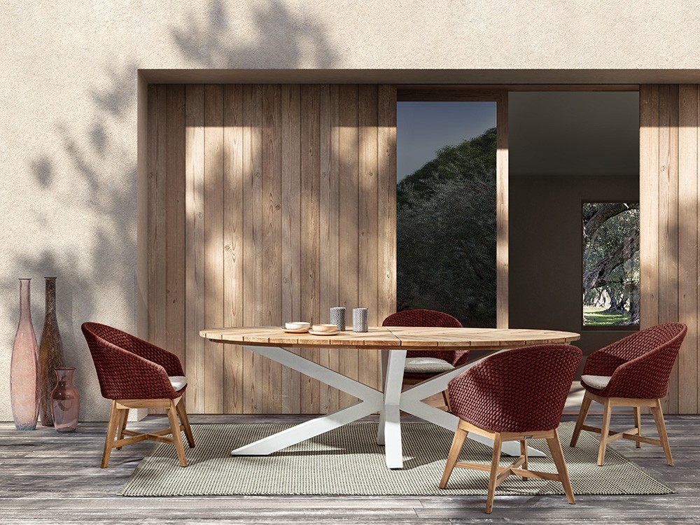 Mesa para comedor exterior Palmdale Ovalada con pies de aluminio y sobre de madera de teca clase A de Bizzotto - 5