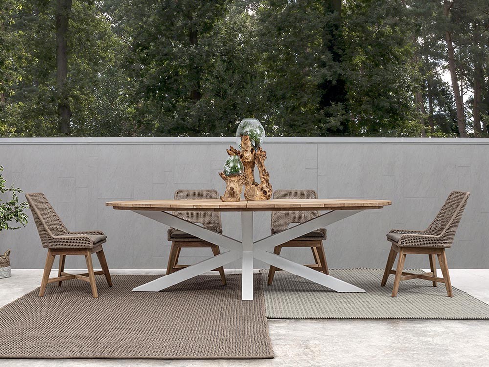 Mesa para comedor exterior Palmdale Ovalada con pies de aluminio y sobre de madera de teca clase A de Bizzotto - 7
