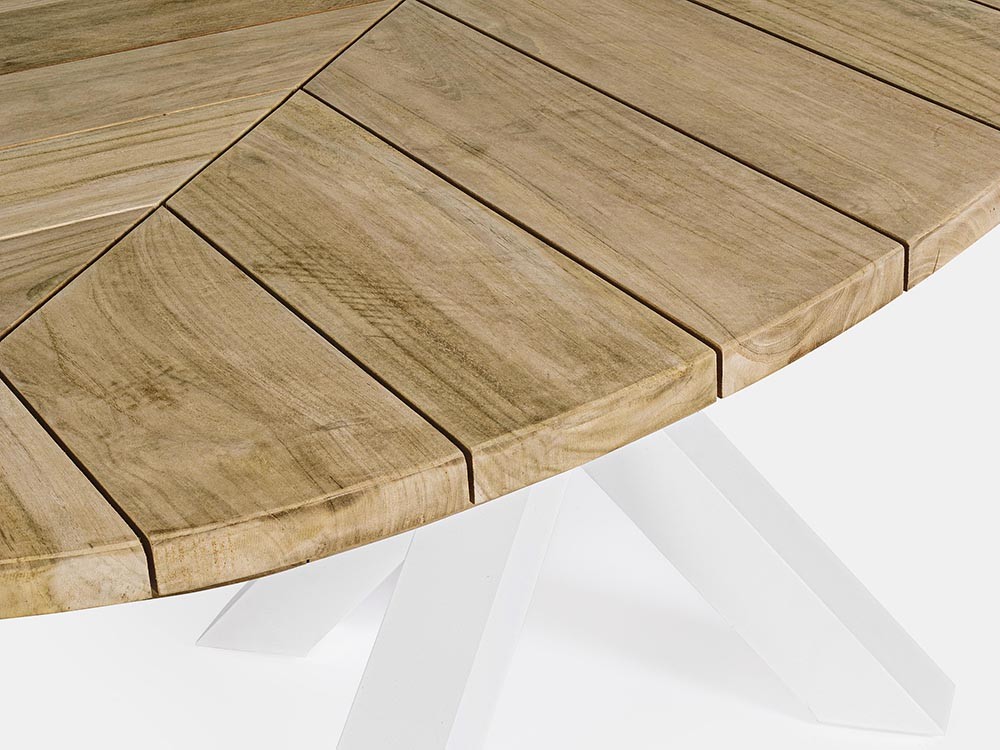 Mesa para comedor exterior Palmdale Ovalada con pies de aluminio y sobre de madera de teca clase A de Bizzotto - 16