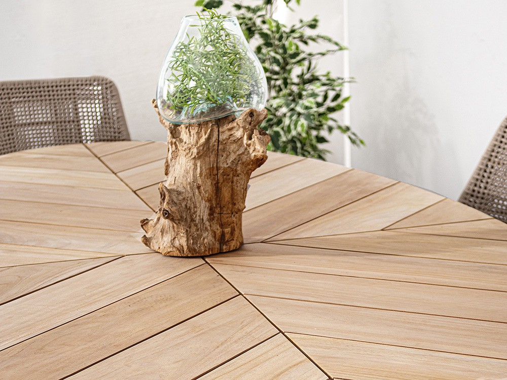 Mesa para comedor exterior Palmdale Ovalada con pies de aluminio y sobre de madera de teca clase A de Bizzotto - 20