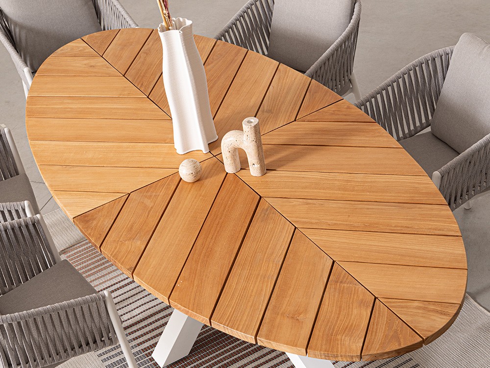 Mesa para comedor exterior Palmdale Ovalada con pies de aluminio y sobre de madera de teca clase A de Bizzotto - 10