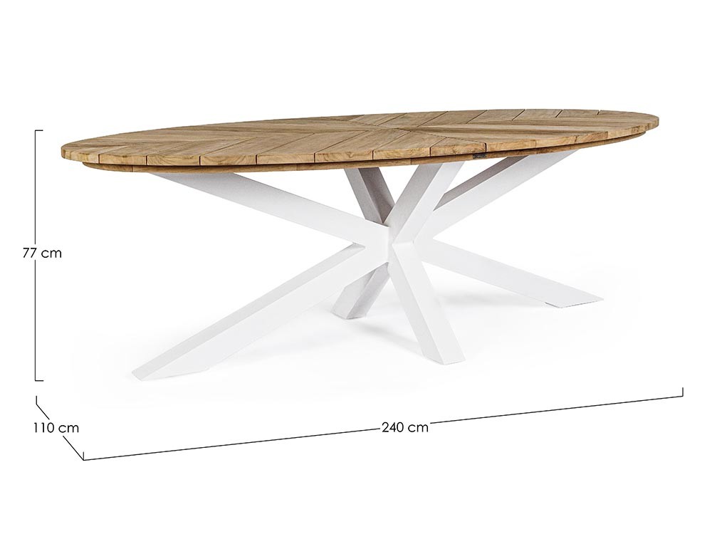 Mesa para comedor exterior Palmdale Ovalada con pies de aluminio y sobre de madera de teca clase A de Bizzotto - 17