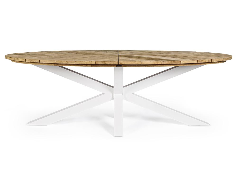 Mesa para comedor exterior Palmdale Ovalada con pies de aluminio y sobre de madera de teca clase A de Bizzotto - 12