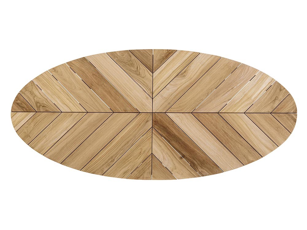 Mesa para comedor exterior Palmdale Ovalada con pies de aluminio y sobre de madera de teca clase A de Bizzotto - 21