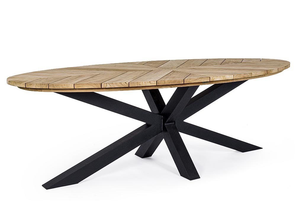 Mesa para comedor exterior Palmdale Ovalada con pies de aluminio y sobre de madera de teca clase A de Bizzotto - 13