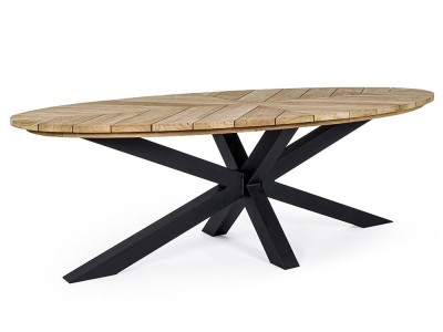 Mesa para comedor exterior Palmdale Ovalada con pies de aluminio y sobre de madera de teca clase A de Bizzotto - 13
