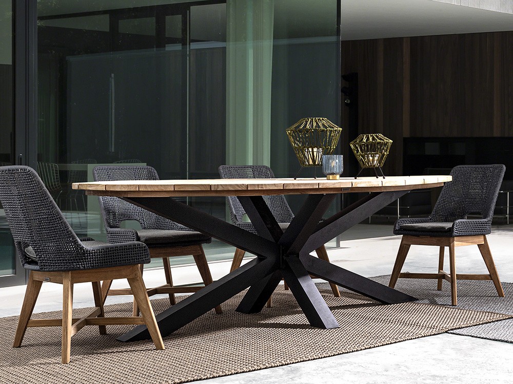 Mesa para comedor exterior Palmdale Ovalada con pies de aluminio y sobre de madera de teca clase A de Bizzotto - 4