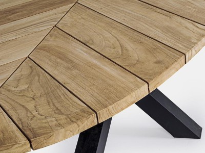 Mesa para comedor exterior Palmdale Ovalada con pies de aluminio y sobre de madera de teca clase A de Bizzotto - 15
