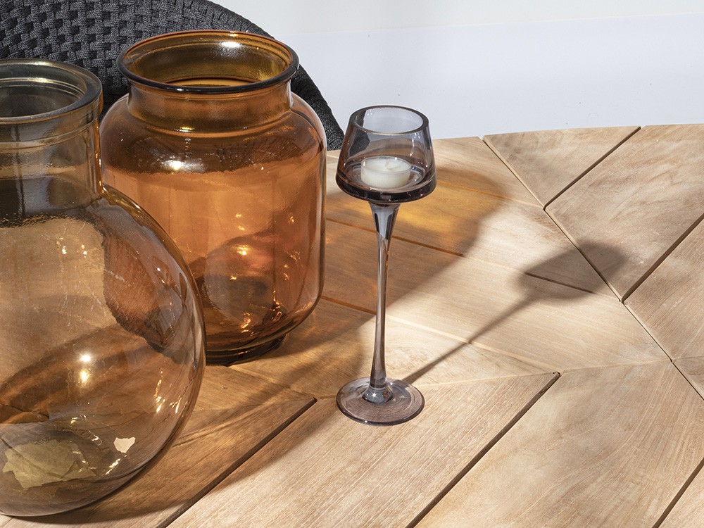 Mesa para comedor exterior Palmdale Ovalada con pies de aluminio y sobre de madera de teca clase A de Bizzotto - 19