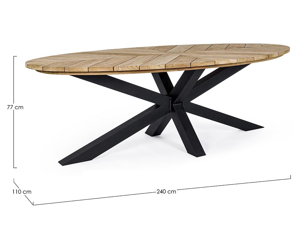Mesa para comedor exterior Palmdale Ovalada con pies de aluminio y sobre de madera de teca clase A de Bizzotto - 18